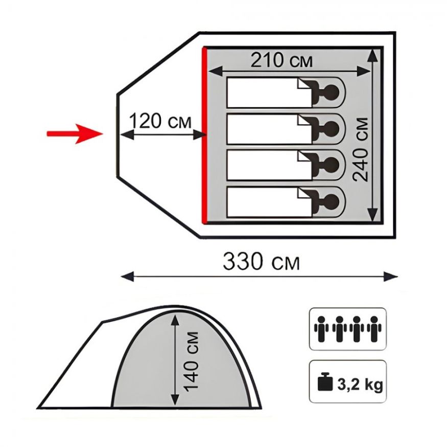 Палатка Totem Indi 4 v2, зеленый