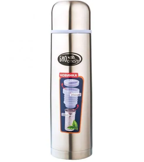 Термос Биосталь с узкой горловиной и пробкой с ситечком, 1,0 л